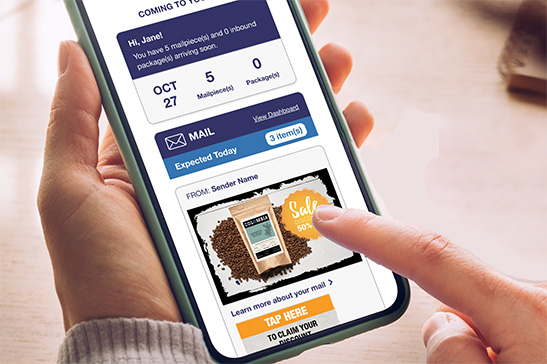 Informed Delivery preview on a phone showing a mailpiece with a promotional offer