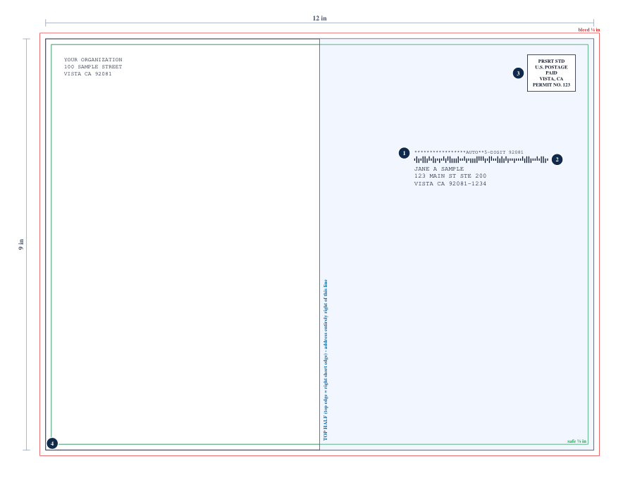 Flat - unbound, landscape 12 x 9 in - USPS layout guide