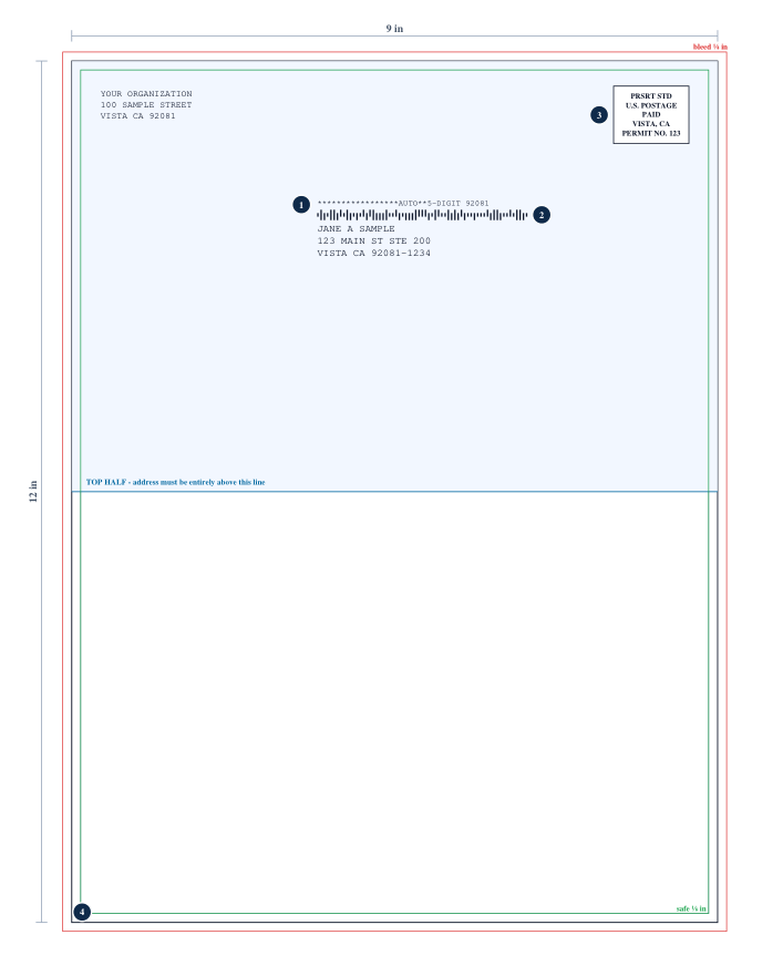 Flat - unbound, portrait 9 x 12 in - USPS layout guide