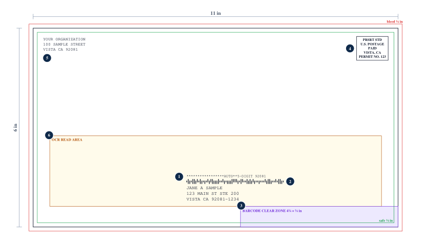 Oversized card 6 x 11 in at the letter price - USPS layout guide
